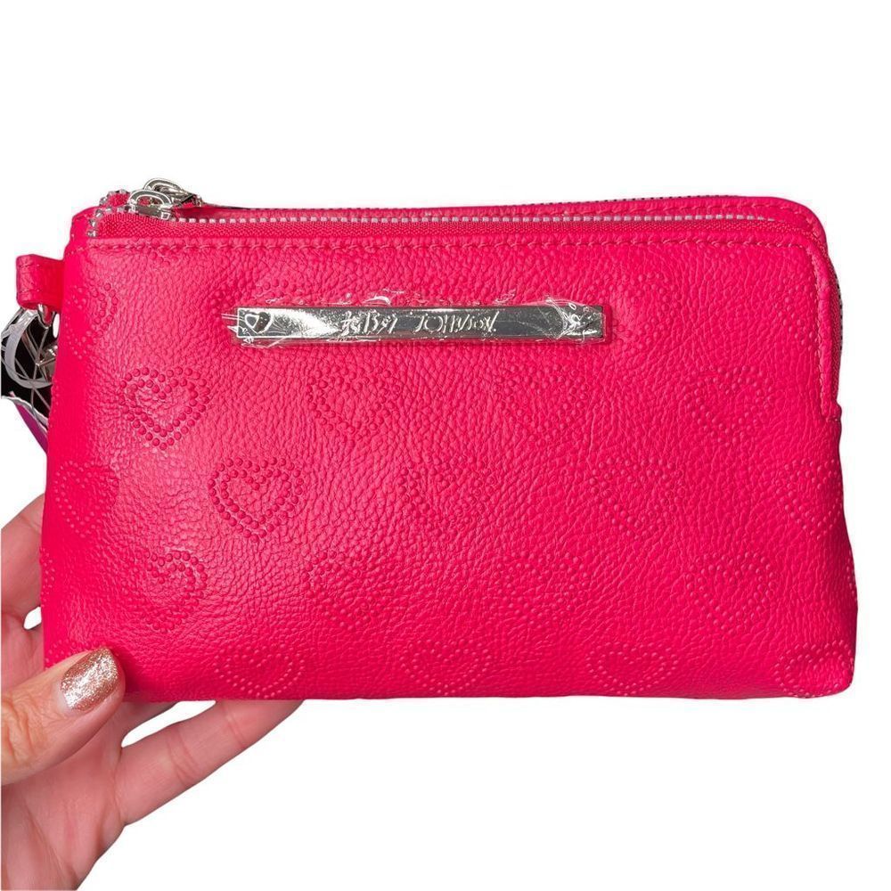 Betsey Johnson Pink Hearts Double Zip Wristlet NEW